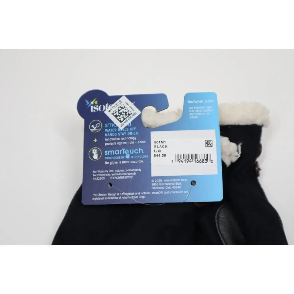 Isotoner‎ Black  Faux Suede Fur Lined Gloves with Smart Touch Size L/XL